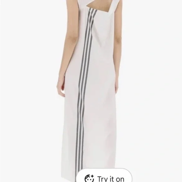 Y-3 X Adidas Sleeveless Maxi Dress Womens LARGE White Sporty Tonal Athletic RARE - Picture 16 of 16